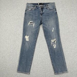 KUT From The Kloth Jeans Womens 4 Catherine Boyfriend Mid Rise Distressed‎ Blue